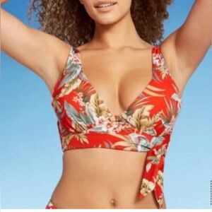 SHADE & SHORE Red Floral Bikini Top